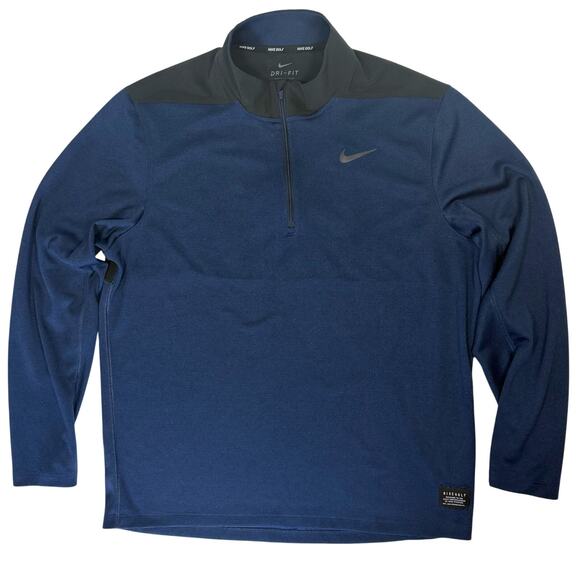 Nike Golf Dri-Fit 1/4 Zip Pullover Blue Black Men’s Large Athletic Fit - Picture 2 of 8